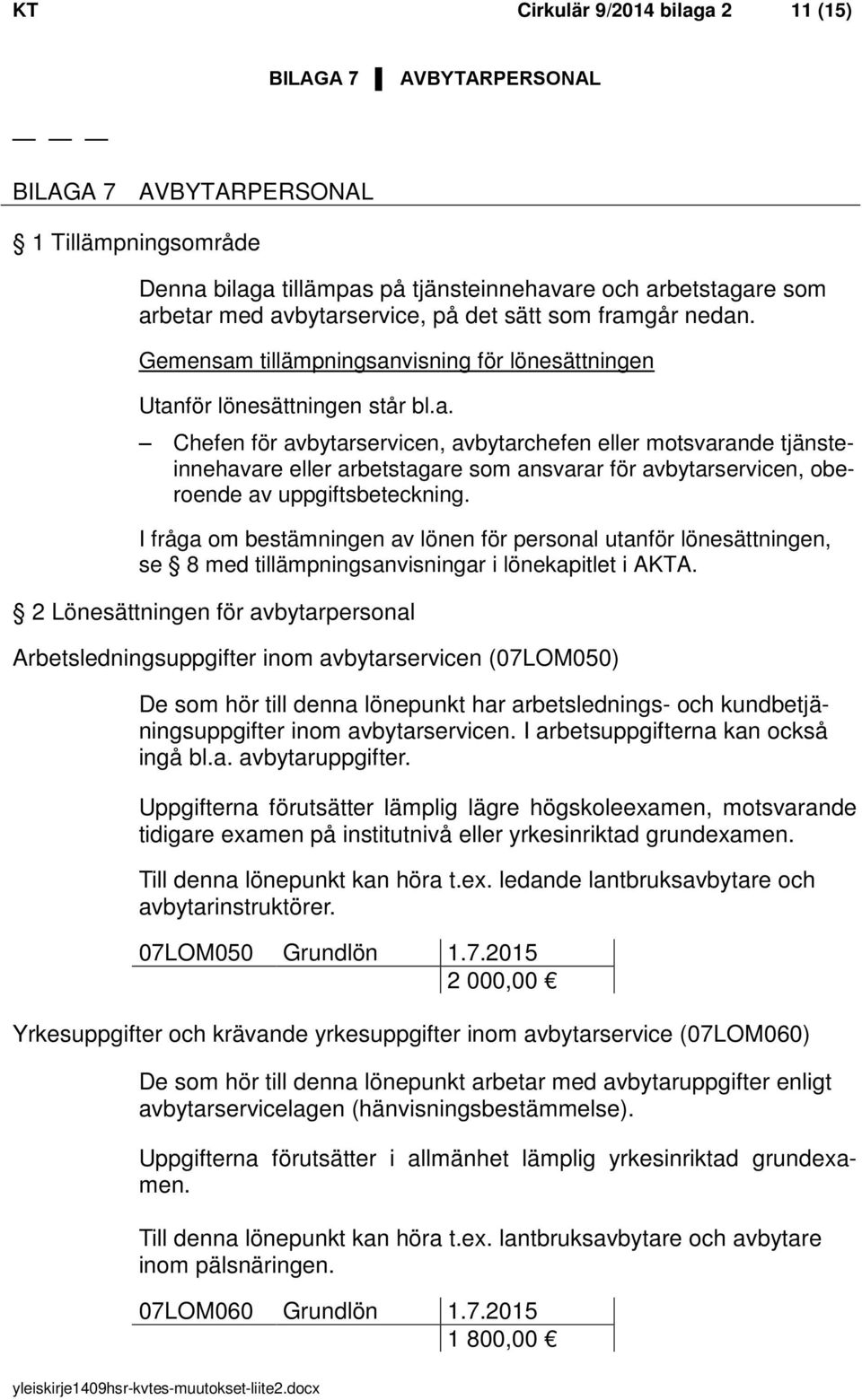 I fråga om bestämningen av lönen för personal utanför lönesättningen, se 8 med tillämpningsanvisningar i lönekapitlet i 2 Lönesättningen för avbytarpersonal Arbetsledningsuppgifter inom