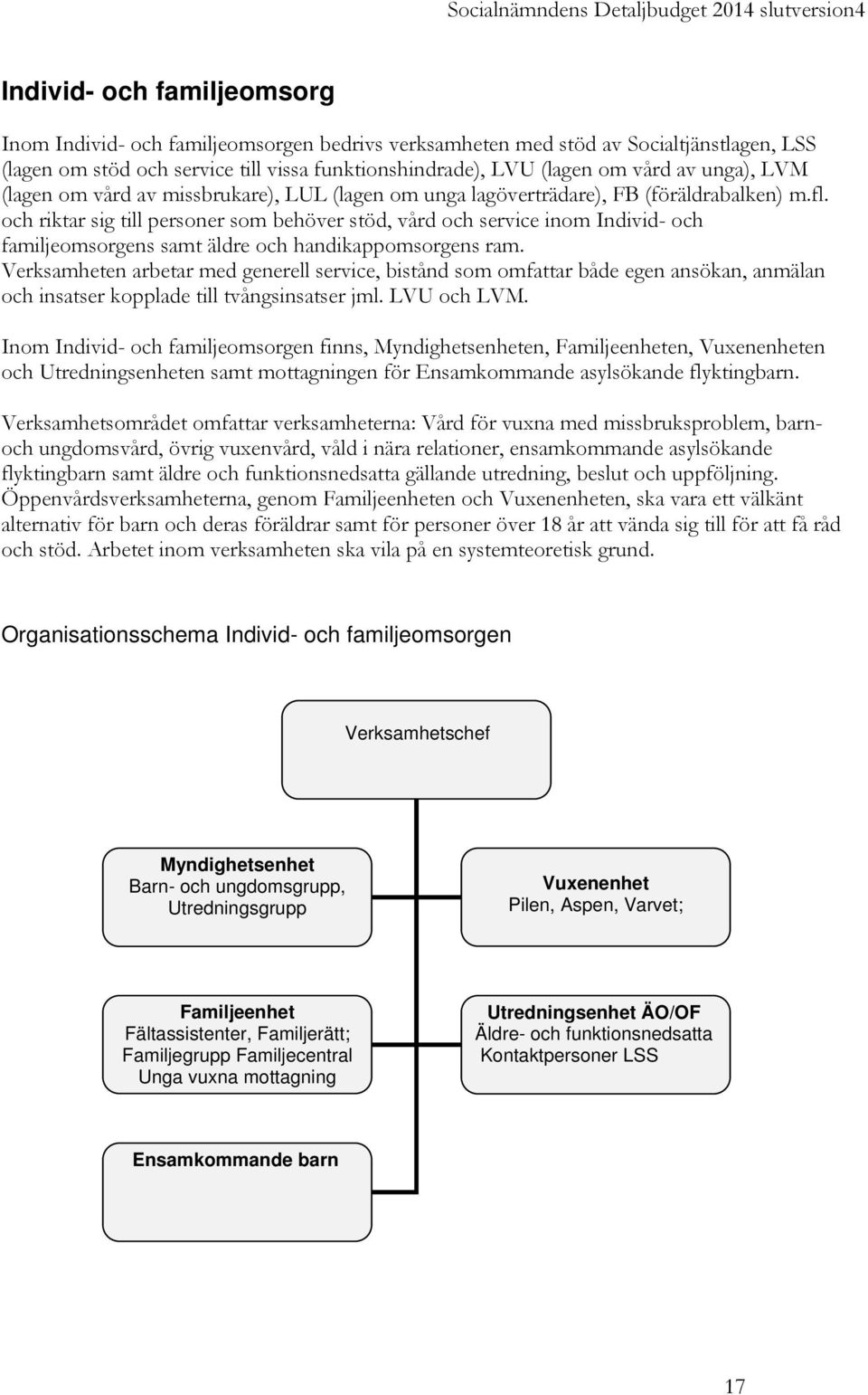 och riktar sig till personer som behöver stöd, vård och service inom Individ- och familjeomsorgens samt äldre och handikappomsorgens ram.