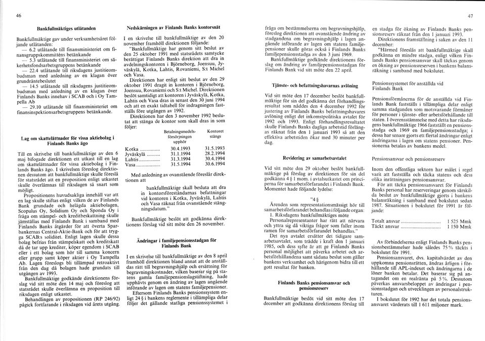 5 utlåtande till riksdagens justitieom budsm an med anledning av en klagan över Finlands Banks innehav i SCAB och i Oy Tam pella Ab 29.