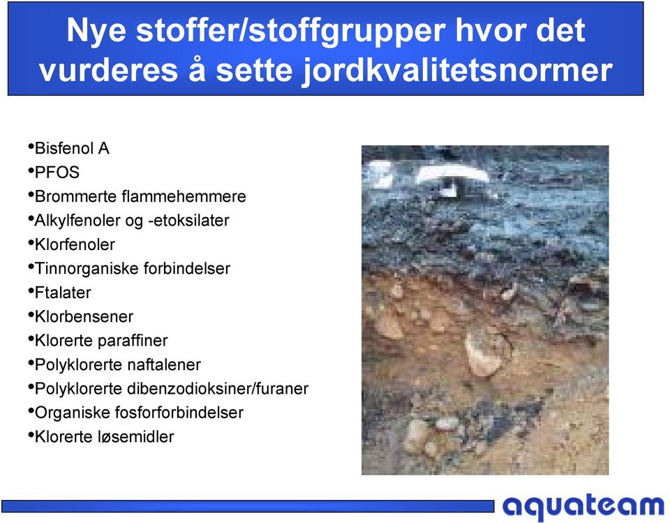 Tinnorganiske forbindelser Ftalater Klorbensener Klorerte paraffiner Polyklorerte