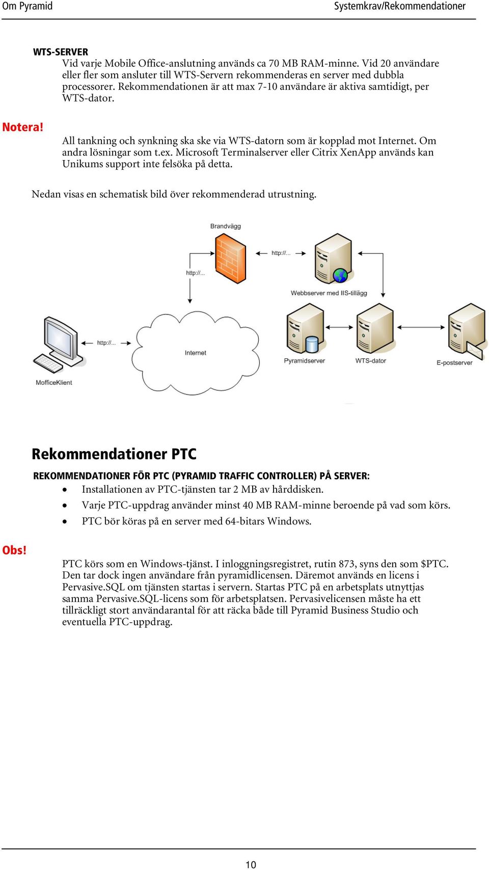 Microsoft Terminalserver eller Citrix XenApp används kan Unikums support inte felsöka på detta. Nedan visas en schematisk bild över rekommenderad utrustning.