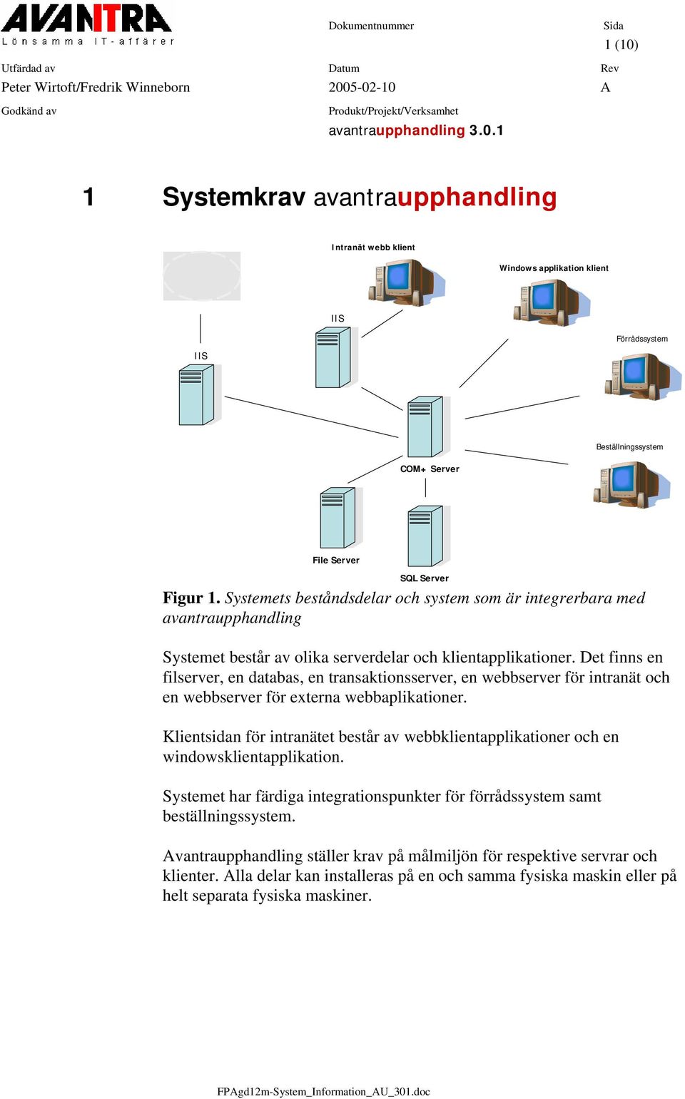 Det finns en filserver, en databas, en transaktionsserver, en webbserver för intranät och en webbserver för externa webbaplikationer.