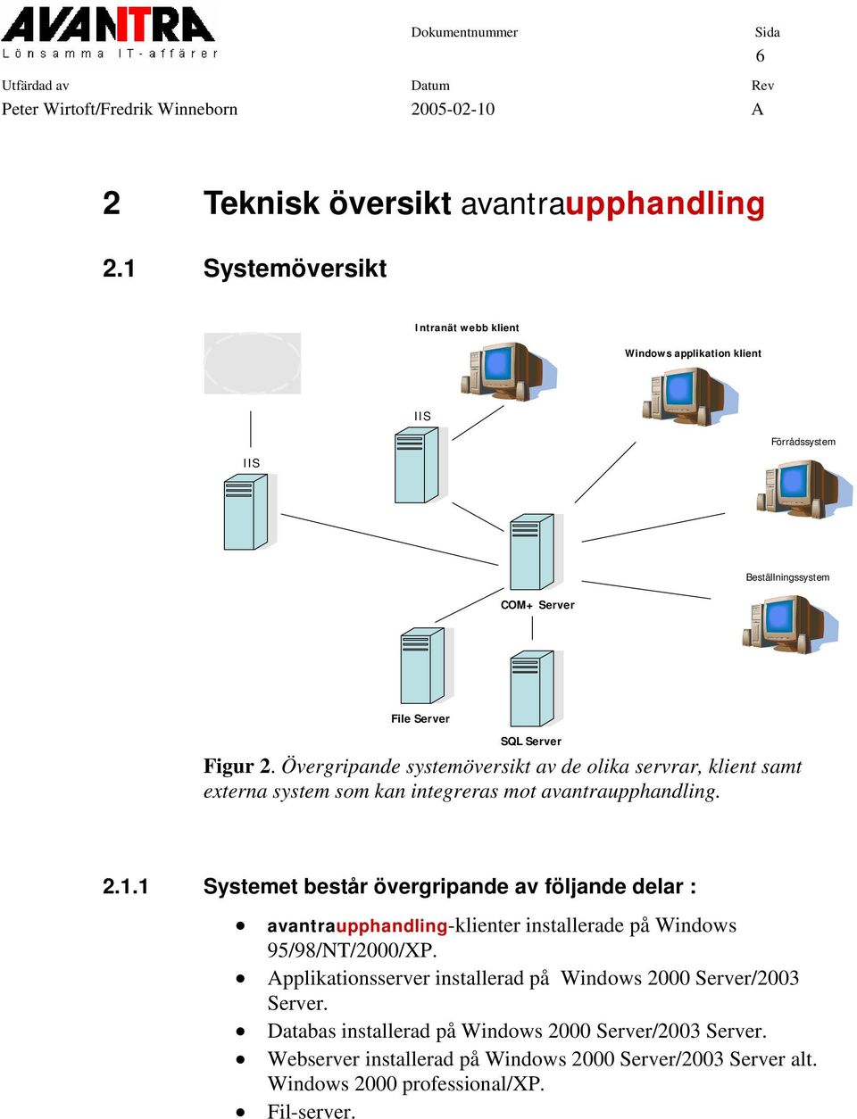 Övergripande systemöversikt av de olika servrar, klient samt externa system som kan integreras mot avantraupphandling. 2.1.