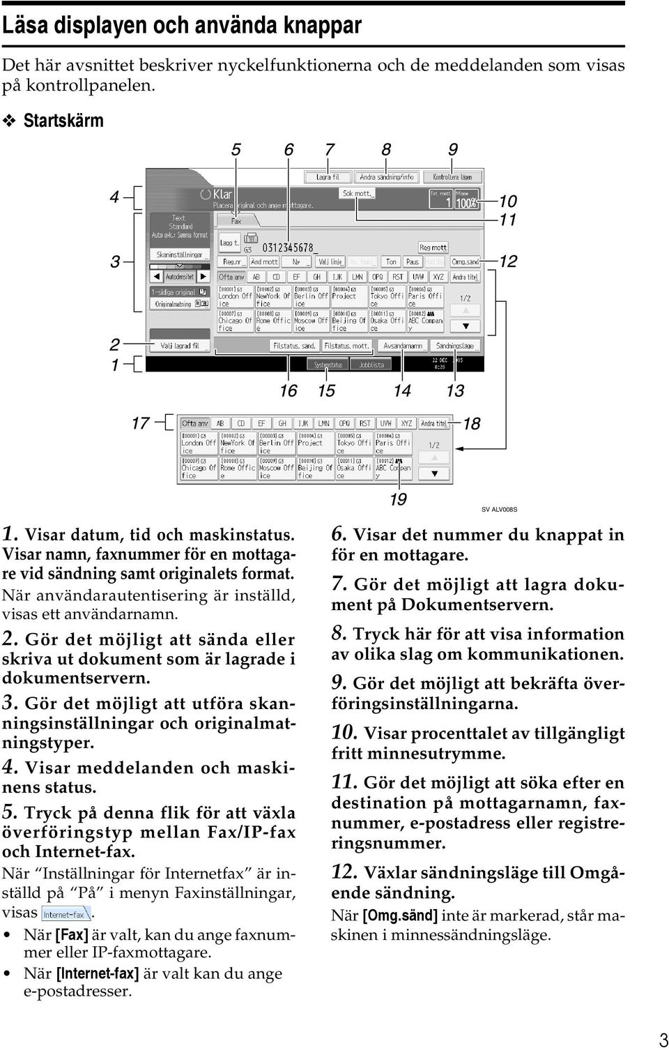 Gör det möjligt att sända eller skriva ut dokument som är lagrade i dokumentservern. 3. Gör det möjligt att utföra skanningsinställningar och originalmatningstyper. 4.