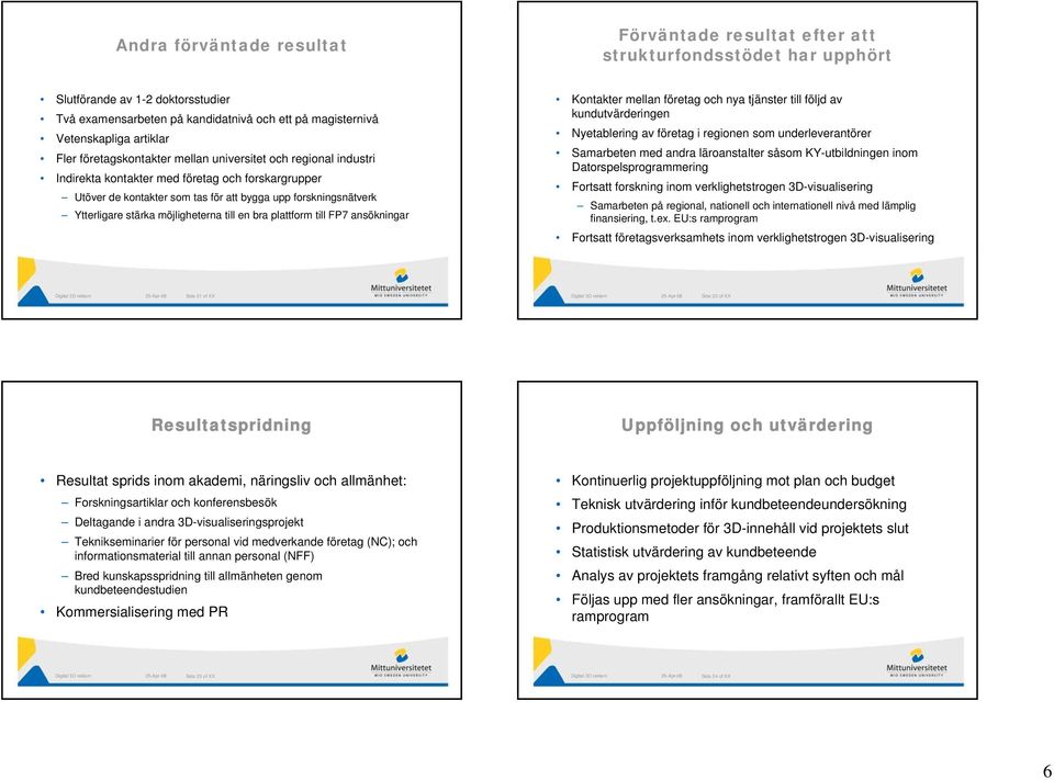 stärka möjligheterna till en bra plattform till FP7 ansökningar Kontakter mellan företag och nya tjänster till följd av kundutvärderingen Nyetablering av företag i regionen som underleverantörer