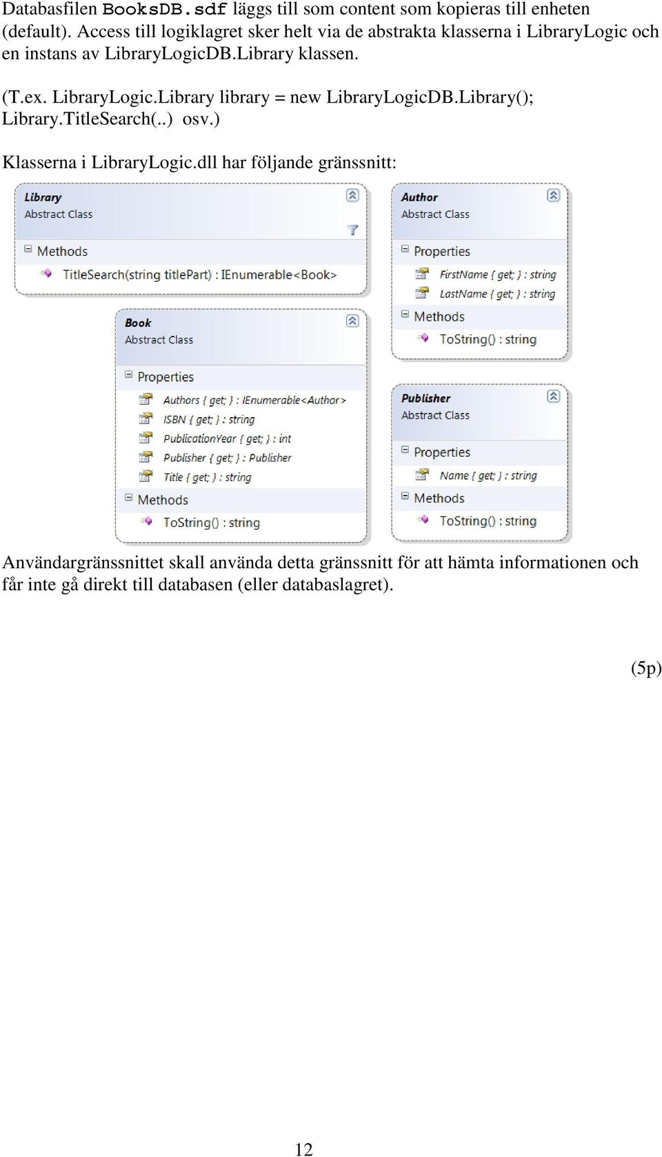 (T.ex. LibraryLogic.Library library = new LibraryLogicDB.Library(); Library.TitleSearch(..) osv.) Klasserna i LibraryLogic.