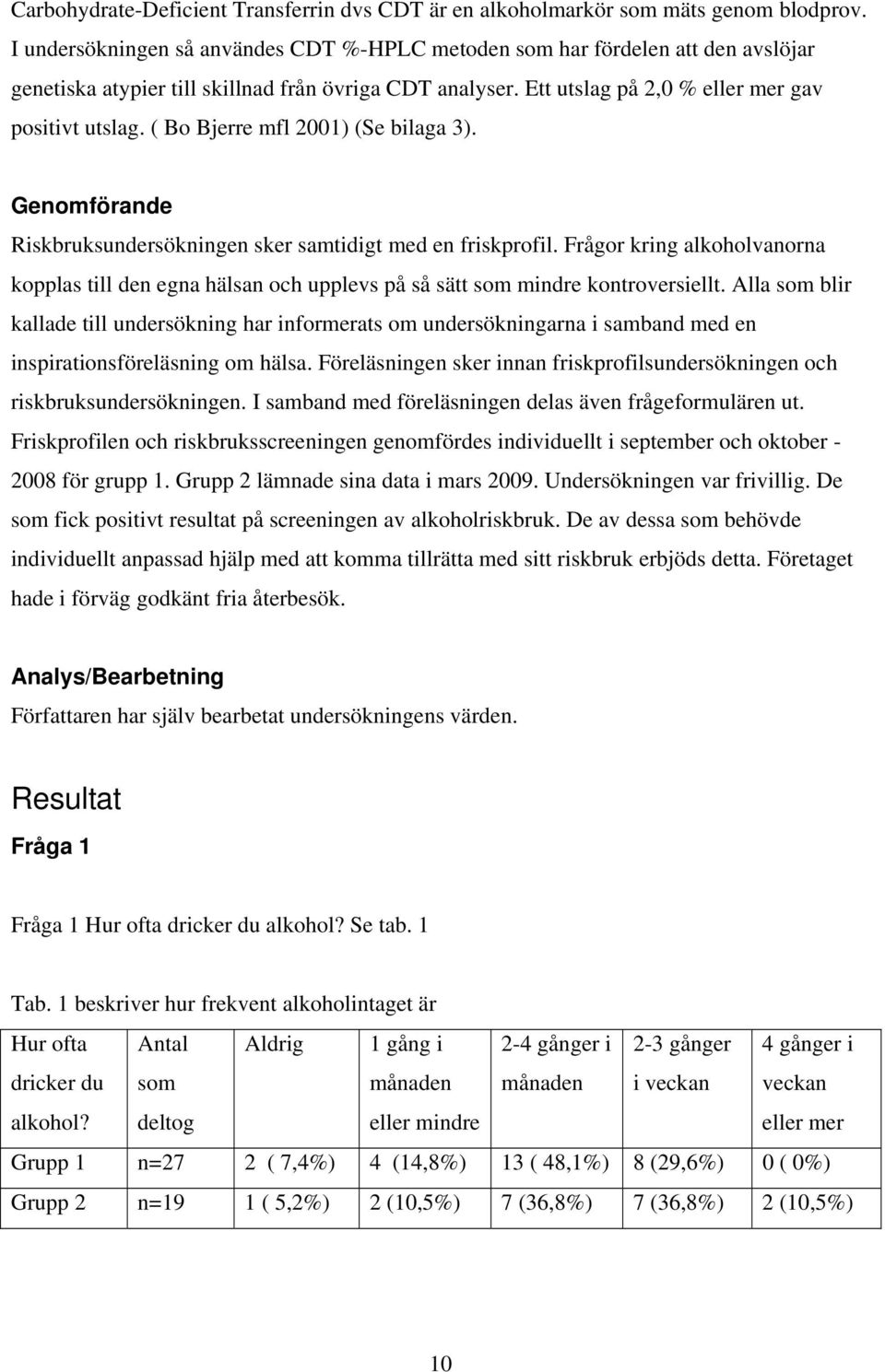 ( Bo Bjerre mfl 2001) (Se bilaga 3). Genomförande Riskbruksundersökningen sker samtidigt med en friskprofil.