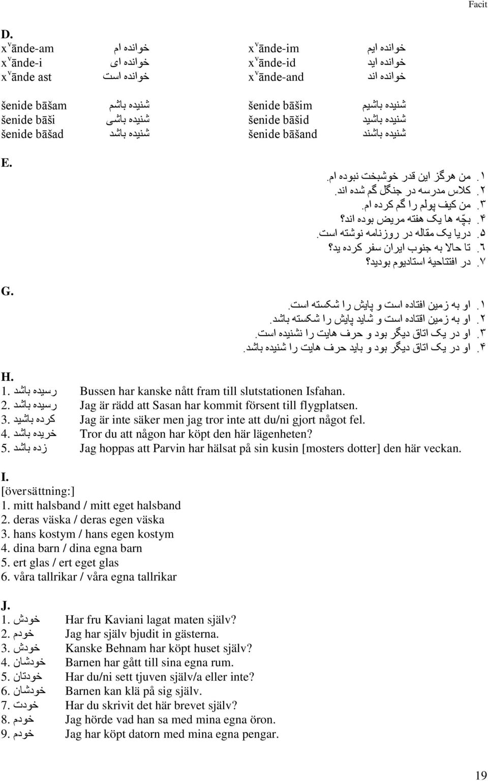 بچه ها یک هفته مریض بوده اند ۵. دریا یک مقاله در روزنامه نوشته است. ٦. تا حاال به جنوب ایران سفر کرده ید. ٧ در افتتاحیۀ استادیوم بودید. ١ او به زمین افتاده است و پایش را شکسته است.