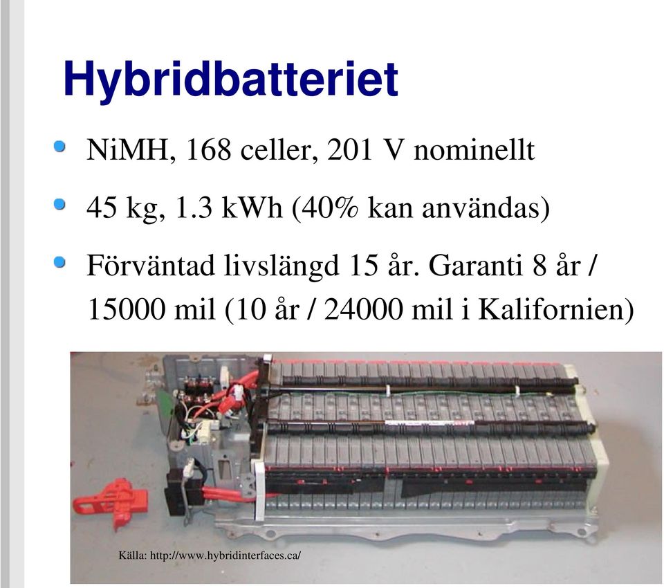 3 kwh (40% kan användas) Förväntad livslängd 15 år.