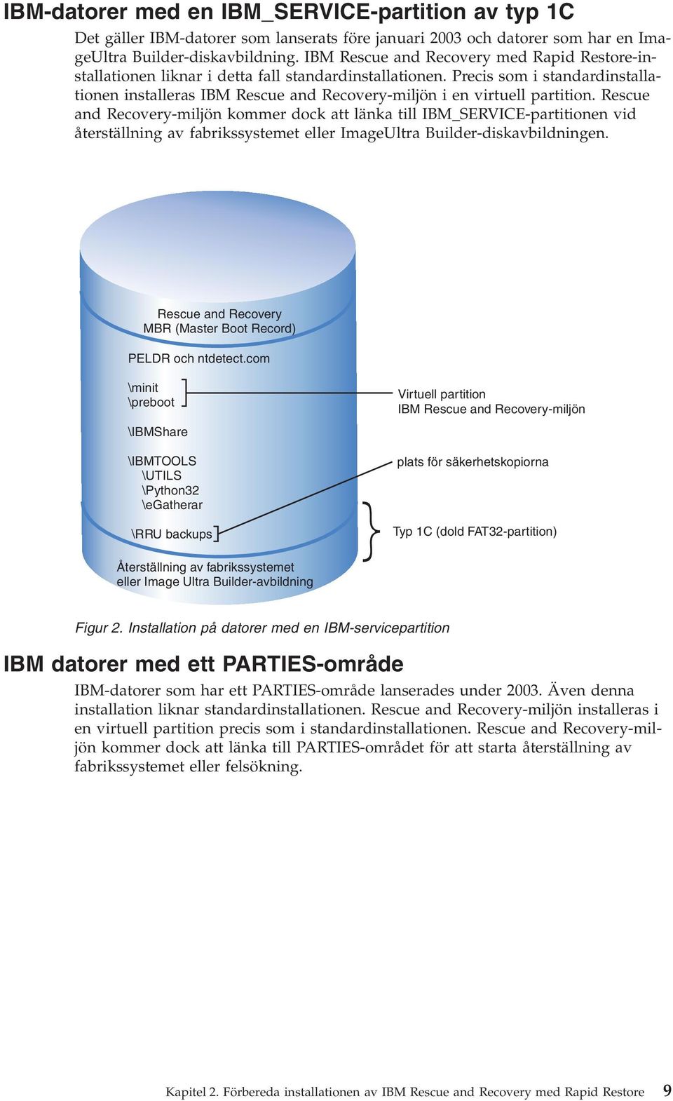 Precis som i standardinstallationen installeras IBM Rescue and Recoery-miljön i en irtuell partition.