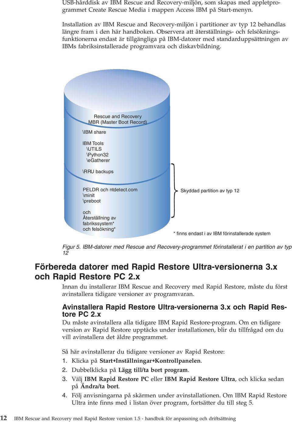 Obserera att återställnings- och felsökningsfunktionerna endast är tillgängliga på IBM-datorer med standarduppsättningen a IBMs fabriksinstallerade programara och diskabildning.