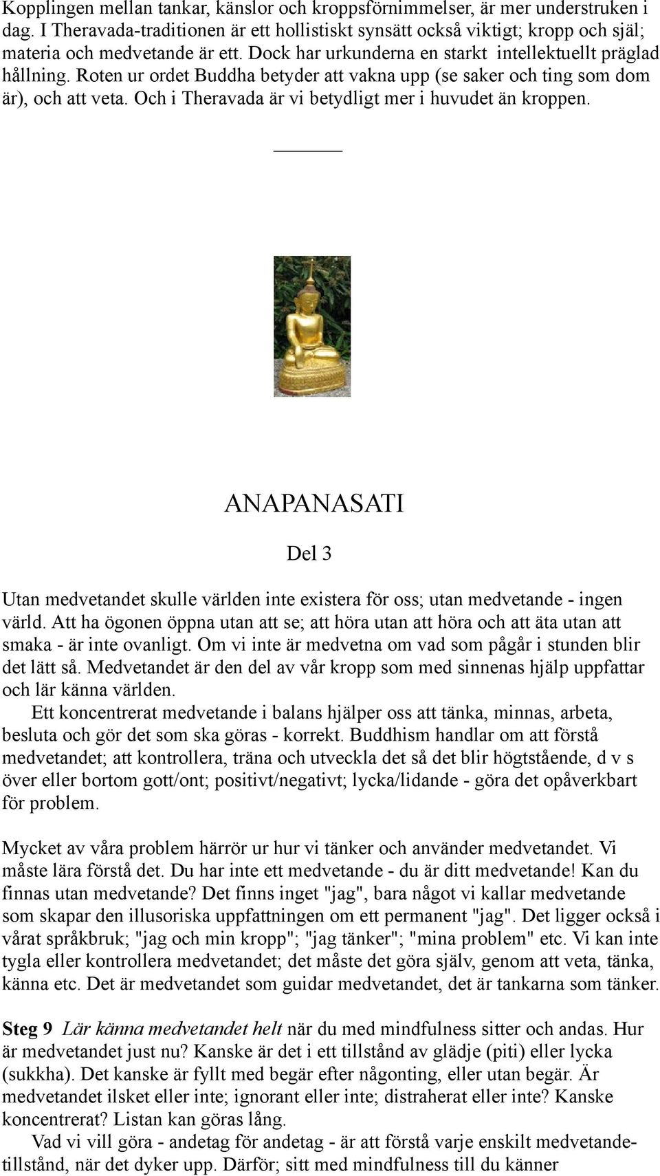 Och i Theravada är vi betydligt mer i huvudet än kroppen. ANAPANASATI Del 3 Utan medvetandet skulle världen inte existera för oss; utan medvetande - ingen värld.