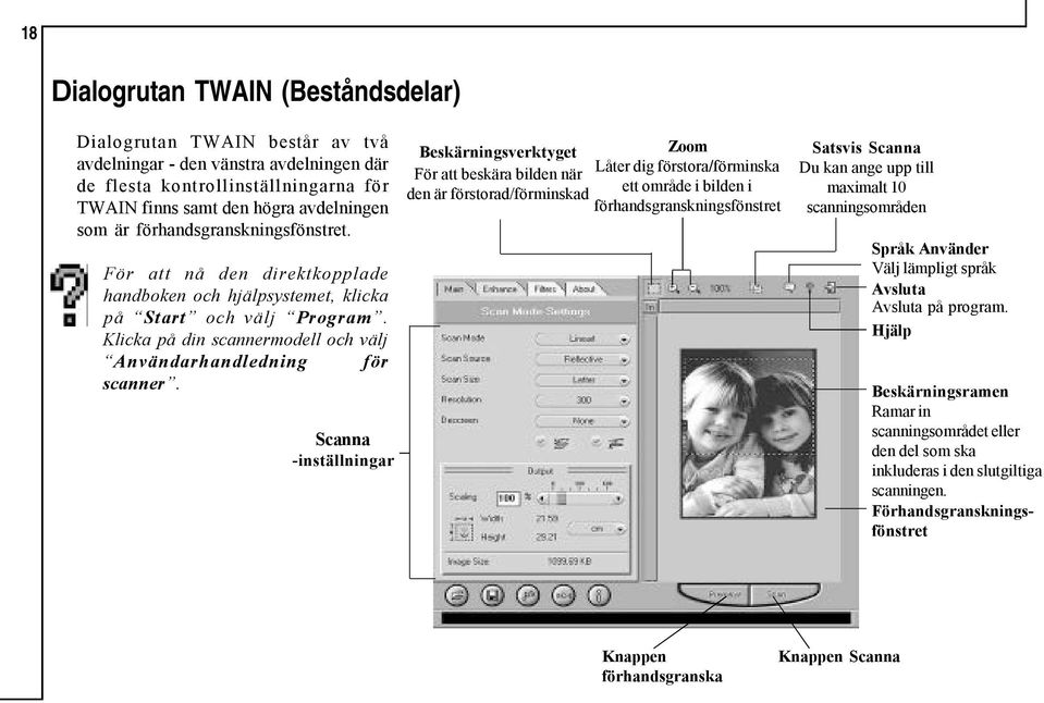 Scanna -inställningar Beskärningsverktyget Zoom För att beskära bilden när Låter dig förstora/förminska den är förstorad/förminskad ett område i bilden i förhandsgranskningsfönstret Satsvis Scanna Du