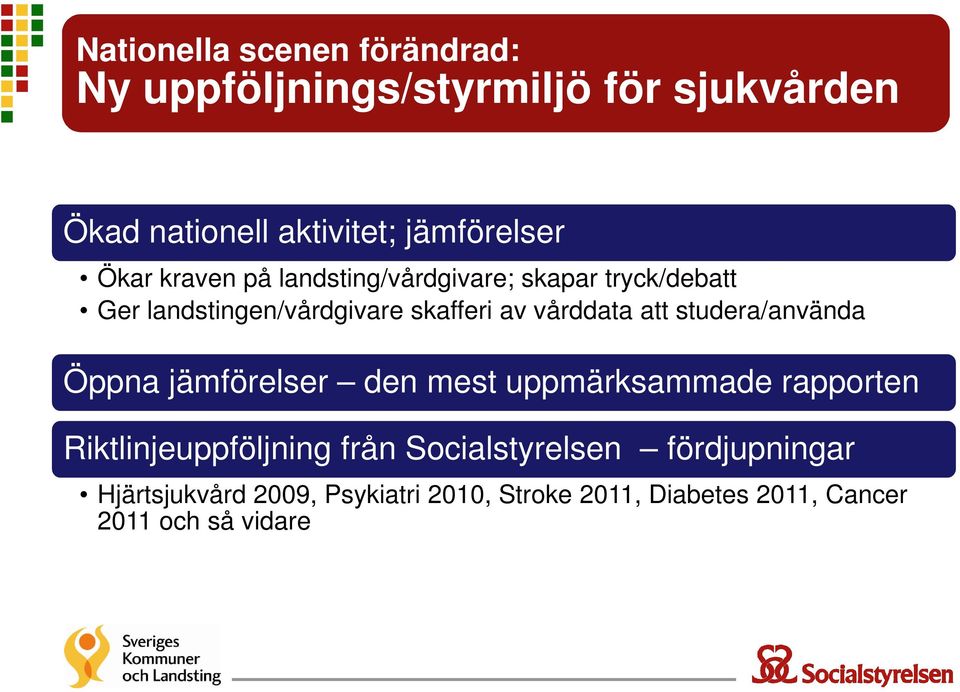 att studera/använda Öppna jämförelser den mest uppmärksammade rapporten Riktlinjeuppföljning från