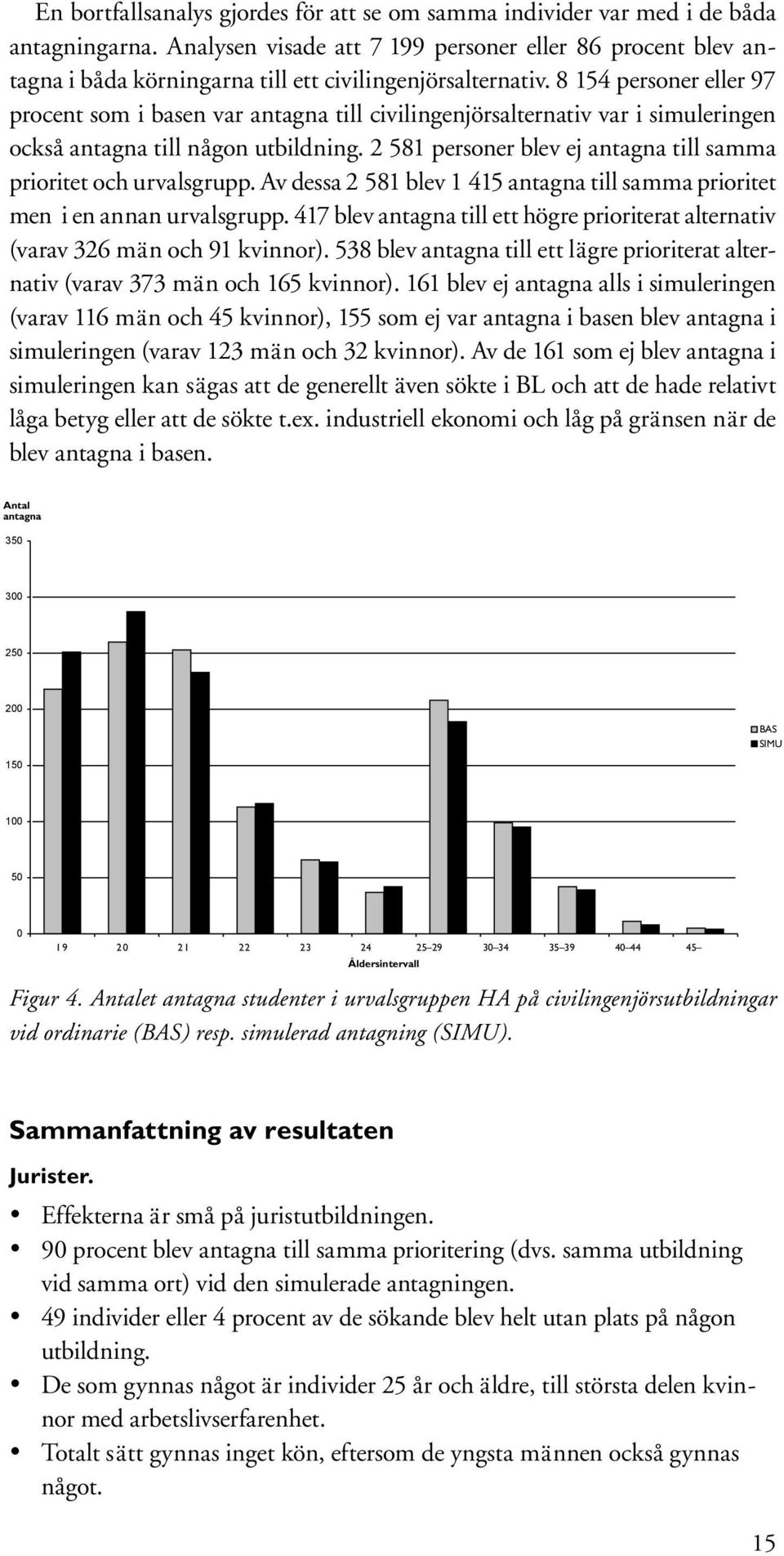 8 154 personer eller 97 procent som i basen var antagna till civilingenjörsalternativ var i simuleringen också antagna till någon utbildning.