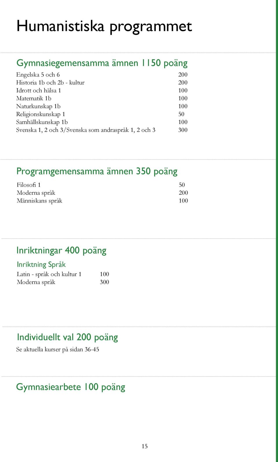 och 3 300 Programgemensamma ämnen 350 poäng Filosofi 1 50 Moderna språk 200 Människans språk 100 Inriktningar 400 poäng Inriktning