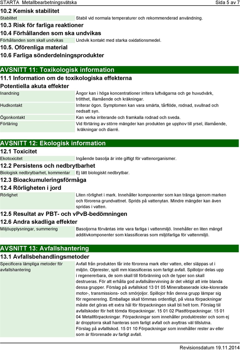 6 Farliga sönderdelningsprodukter AVSNITT 11: Toxikologisk information 11.