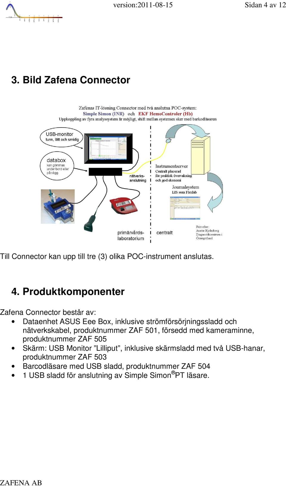 Produktkomponenter Zafena Connector består av: Dataenhet ASUS Eee Box, inklusive strömförsörjningssladd och nätverkskabel,