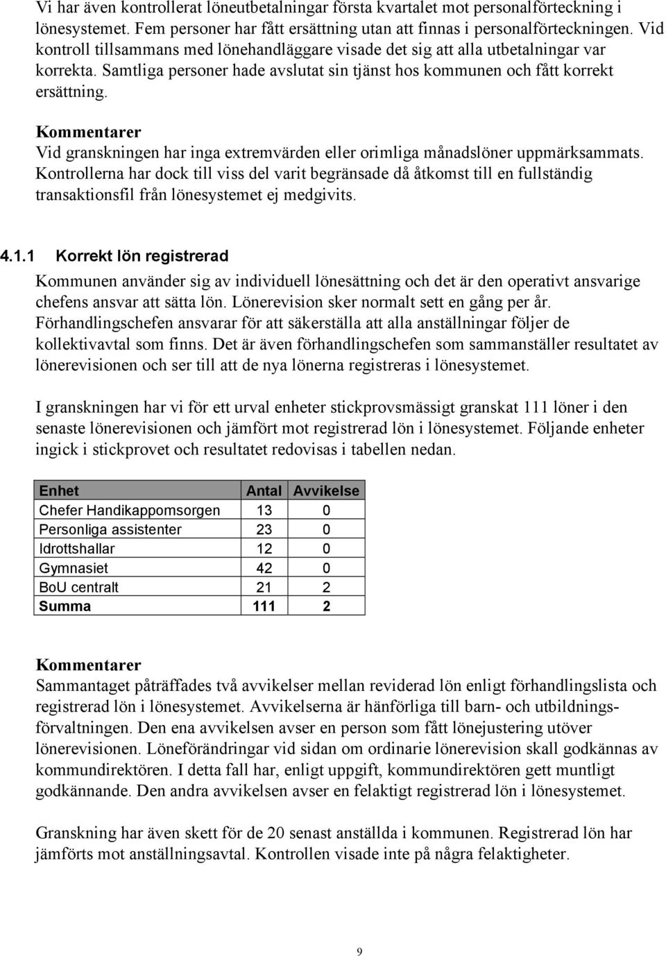 Kommentarer Vid granskningen har inga extremvärden eller orimliga månadslöner uppmärksammats.