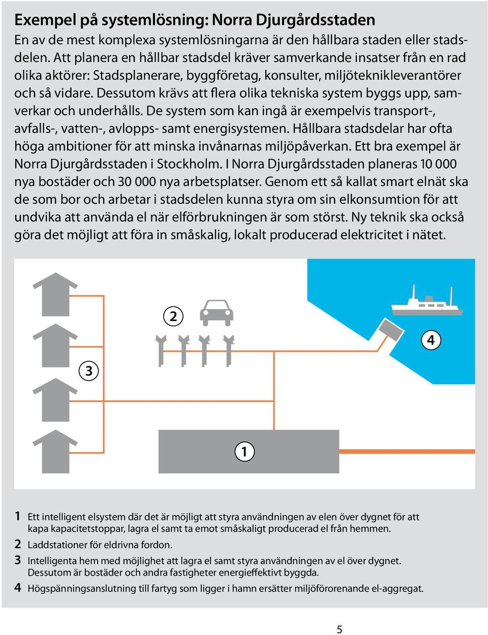 Dessutom krävs att flera olika tekniska system byggs upp, samverkar och underhålls. De system som kan ingå är exempelvis transport-, avfalls-, vatten-, avlopps- samt energisystemen.