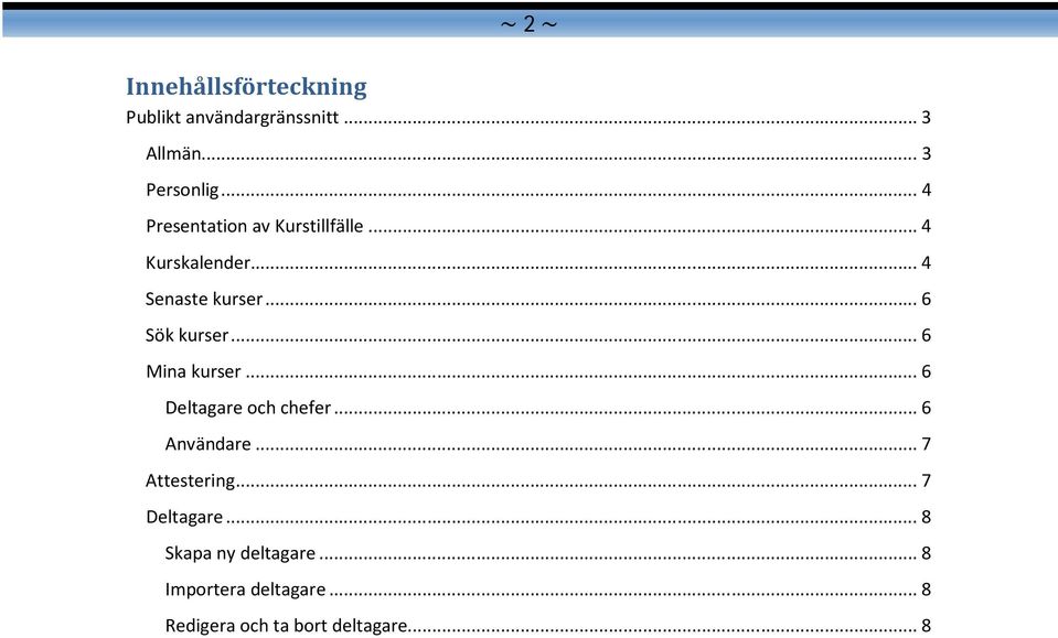 .. 6 Mina kurser... 6 Deltagare och chefer... 6 Användare... 7 Attestering... 7 Deltagare.