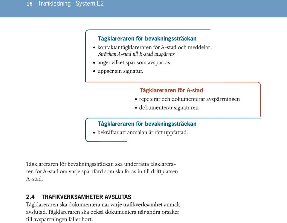 Tågklareraren för bevakningssträckan bekräftar att anmälan är rätt uppfattad.