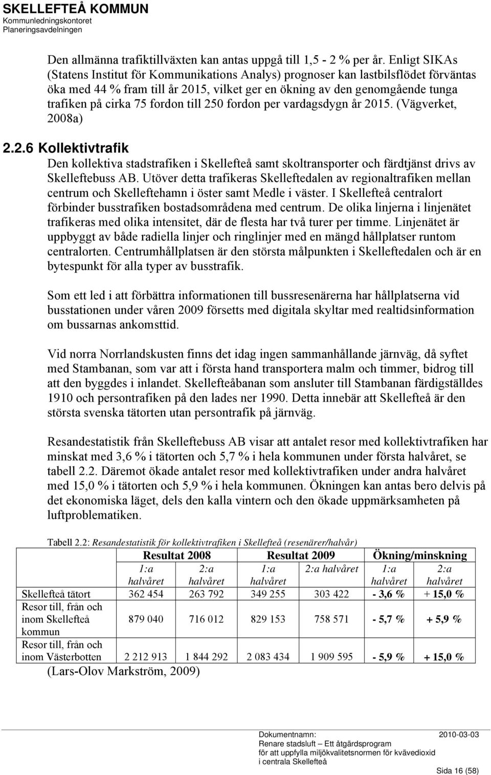 fordon till 250 fordon per vardagsdygn år 2015. (Vägverket, 2008a) 2.2.6 Kollektivtrafik Den kollektiva stadstrafiken i Skellefteå samt skoltransporter och färdtjänst drivs av Skelleftebuss AB.