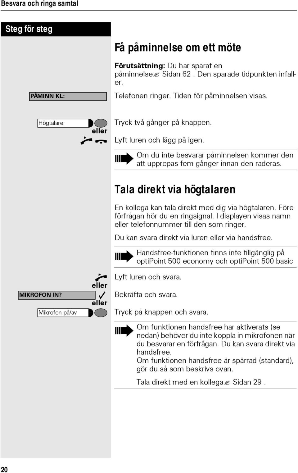 Tala direkt via högtalaren En kollega kan tala direkt med dig via högtalaren. Före förfrågan hör du en ringsignal. I displayen visas namn telefonnummer till den som ringer.