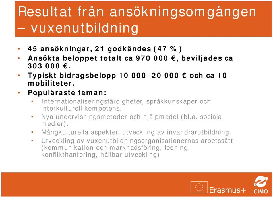 Populäraste teman: Internationaliseringsfärdigheter, språkkunskaper och interkulturell kompetens. Nya undervisningsmetoder och hjälpmedel (bl.