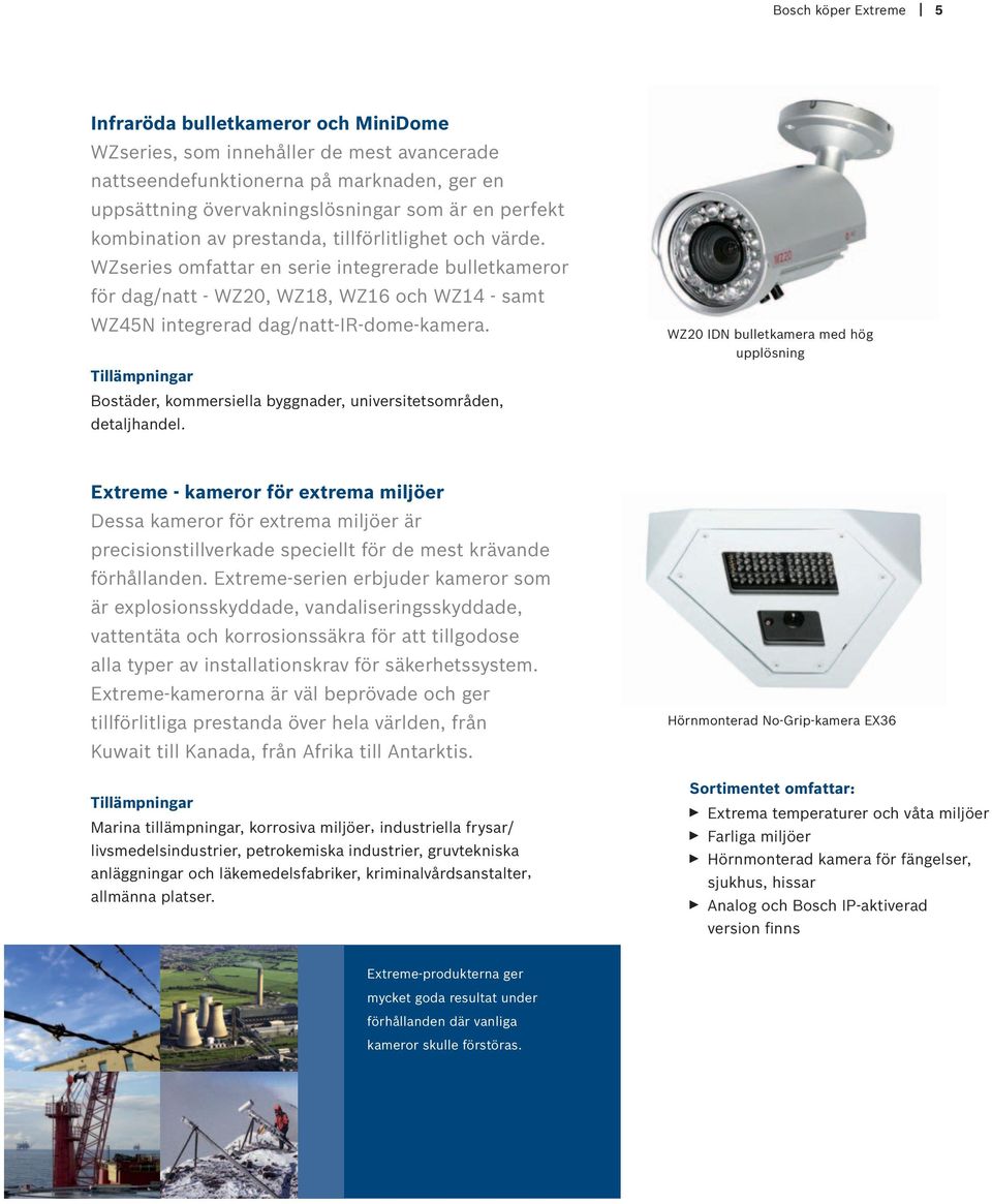 WZseries omfattar en serie integrerade bulletkameror för dag/natt - WZ20, WZ18, WZ16 och WZ14 - samt WZ45N integrerad dag/natt-ir-dome-kamera.