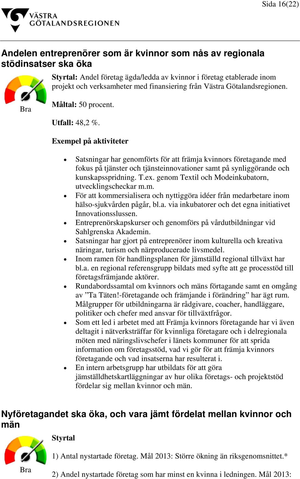 Exempel på aktiviteter Satsningar har genomförts för att främja kvinnors företagande med fokus på tjänster och tjänsteinnovationer samt på synliggörande och kunskapsspridning. T.ex.