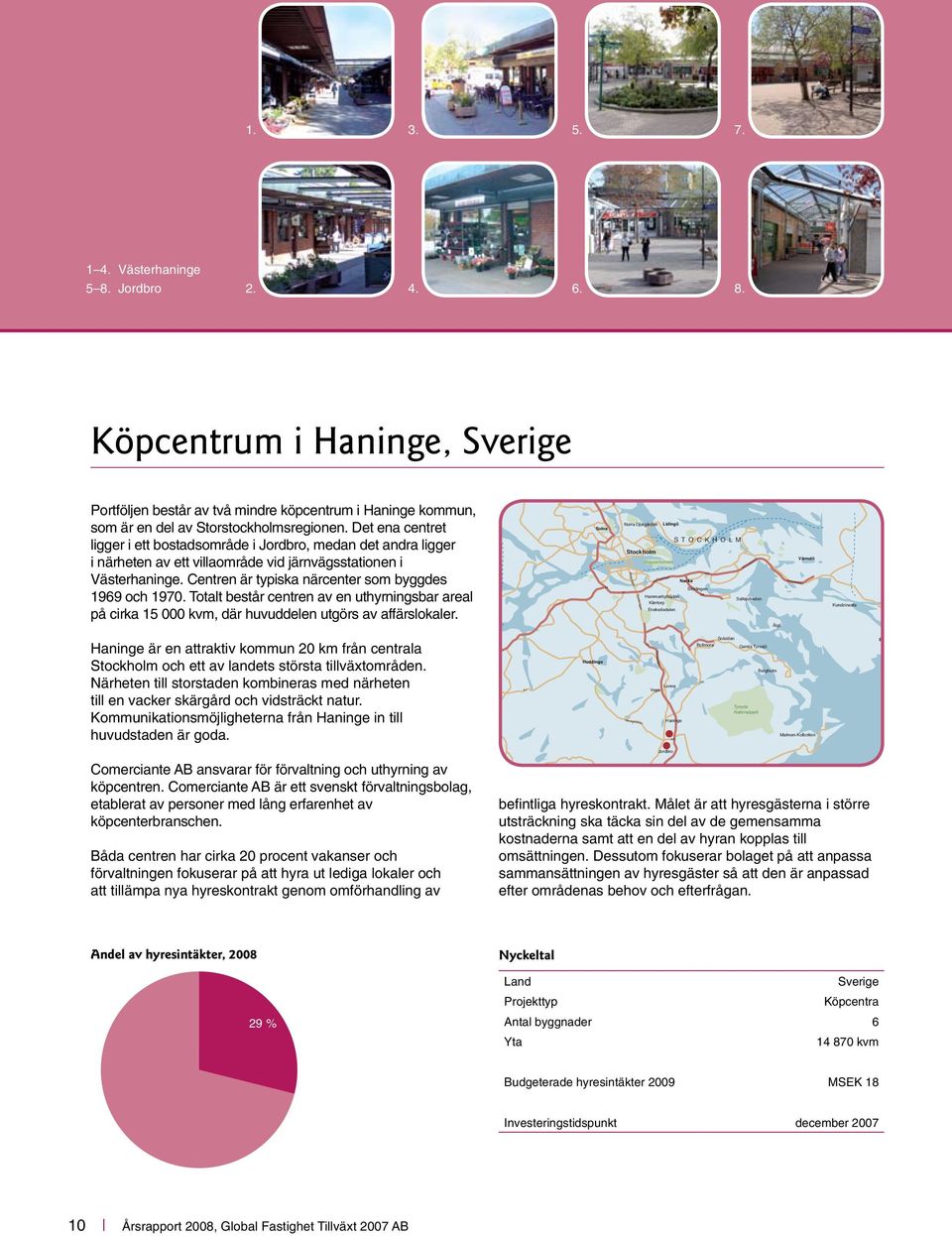 Centren är typiska närcenter som byggdes 1969 och 1970. Totalt består centren av en uthyrningsbar areal på cirka 15 000 kvm, där huvuddelen utgörs av affärslokaler.