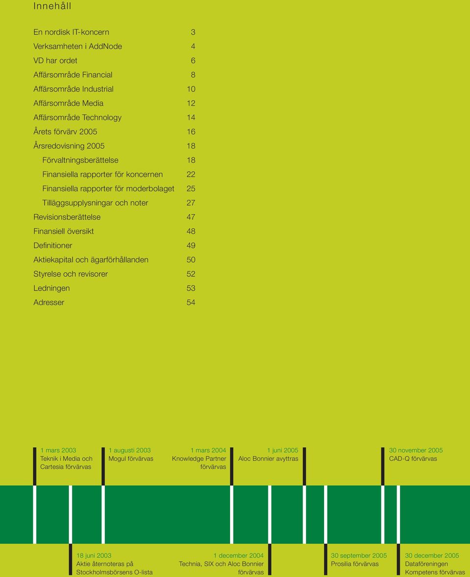 översikt 48 Definitioner 49 Aktiekapital och ägarförhållanden 50 Styrelse och revisorer 52 Ledningen 53 Adresser 54 1 mars 2003 Teknik i Media och Cartesia förvärvas 1 augusti 2003 Mogul förvärvas 1