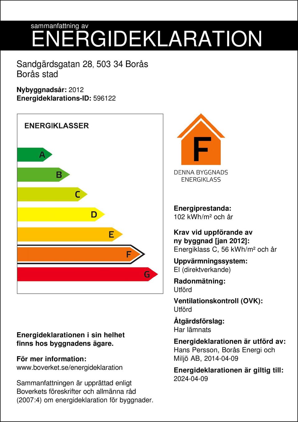 se/energideklaration Sammanfattningen är upprättad enligt Boverkets föreskrifter och allmänna råd (2007:4) om energideklaration för byggnader.