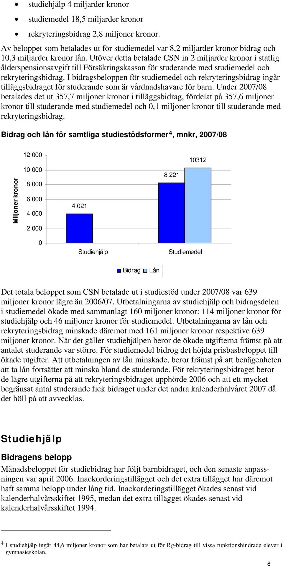 Utöver detta betalade CSN in 2 miljarder kronor i statlig ålderspensionsavgift till Försäkringskassan för studerande med studiemedel och rekryteringsbidrag.