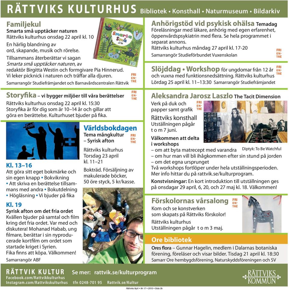 Samarrangör Studiefrämjandet och Barnavårdscentralen Rättvik Storyfika vi bygger miljöer till våra berättelser Rättviks kulturhus onsdag 22 april kl.