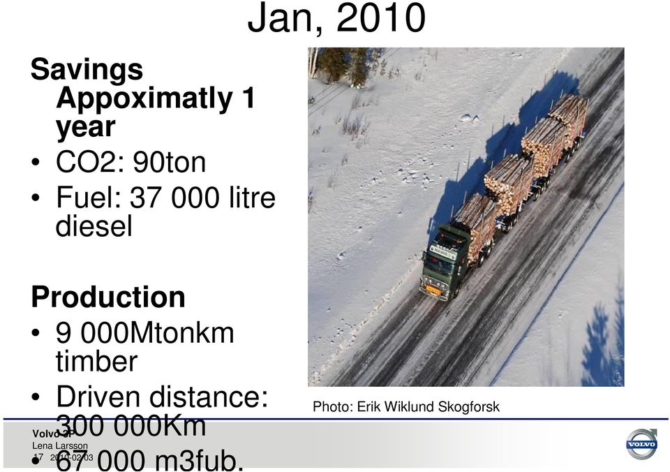 000Mtonkm timber Driven distance: 300 000Km 17