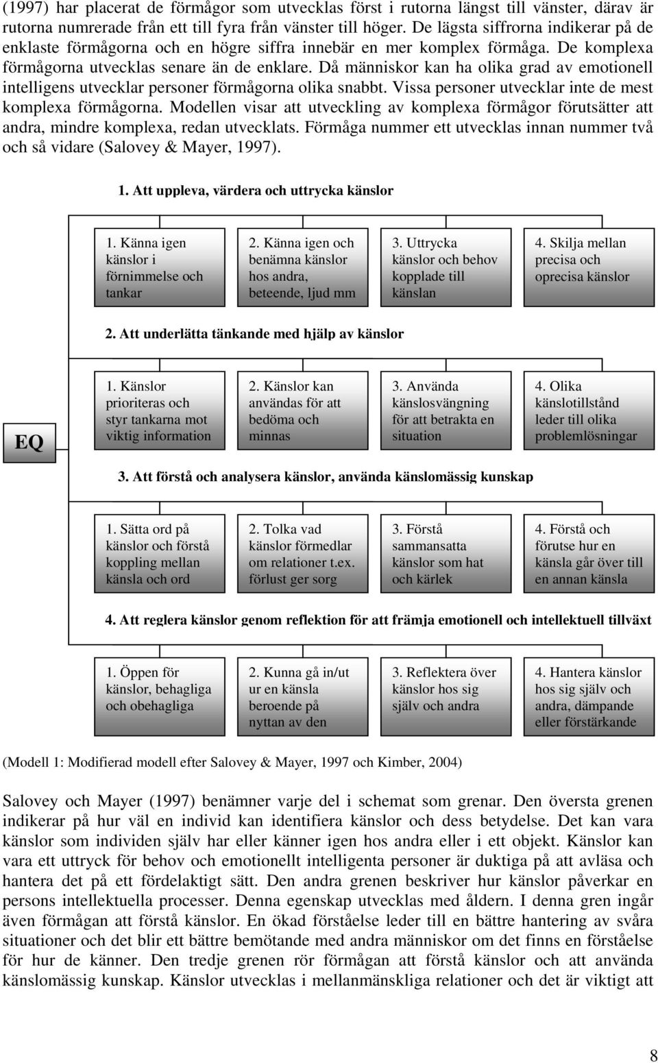 Då människor kan ha olika grad av emotionell intelligens utvecklar personer förmågorna olika snabbt. Vissa personer utvecklar inte de mest komplexa förmågorna.