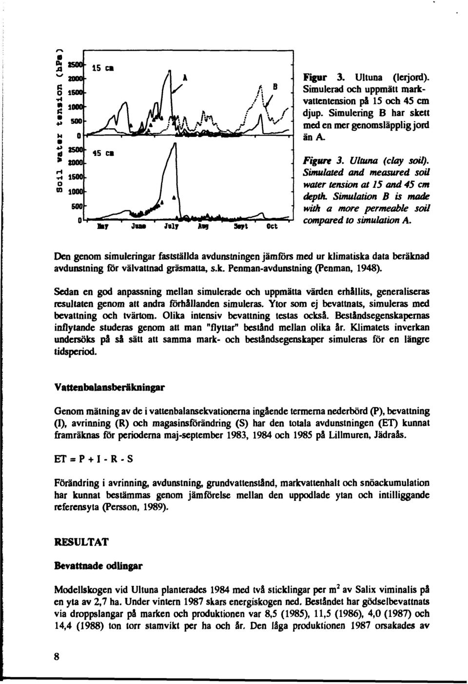 Den genom simuleringar fastställda avdunstningen jämförs med ur klimatiska data beräknad avdunstning för välvattnad gräsmatta, s.k. Penman-avdunstning (Penman, 1948).