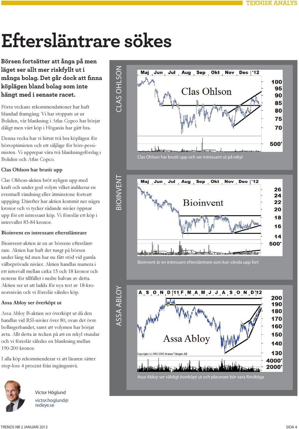 CLAS OHLSON Denna vecka har vi hittat två bra köplägen för börsoptimisten och ett säljläge för börs-pessimisten. Vi upprepar våra två blankningsförslag i Boliden och Atlas Copco.