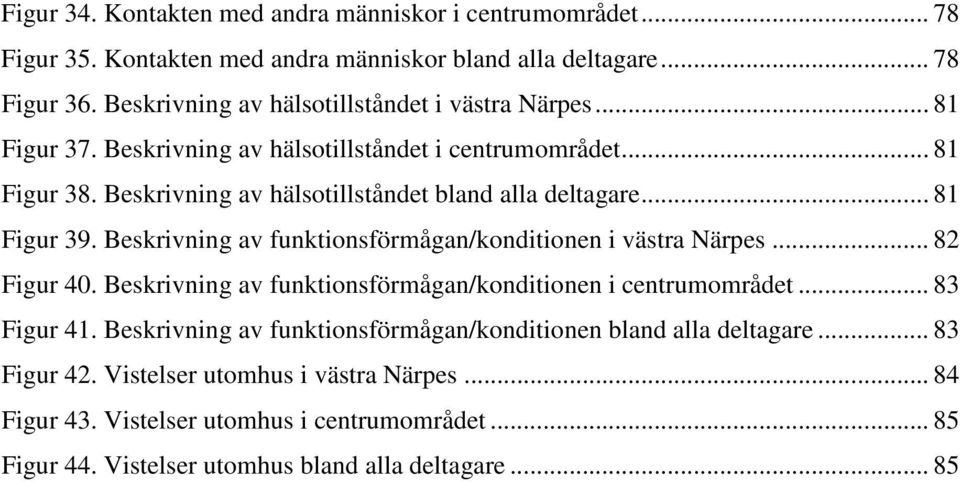 Beskrivning av hälsotillståndet bland alla deltagare... 81 Figur 39. Beskrivning av funktionsförmågan/konditionen i västra Närpes... 82 Figur 40.