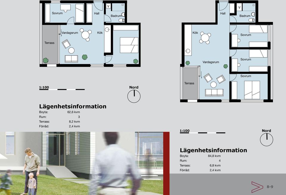 kvm Rum: 3 Terrass: Förråd: 8,2 kvm 2,4 kvm 1:100 Nord