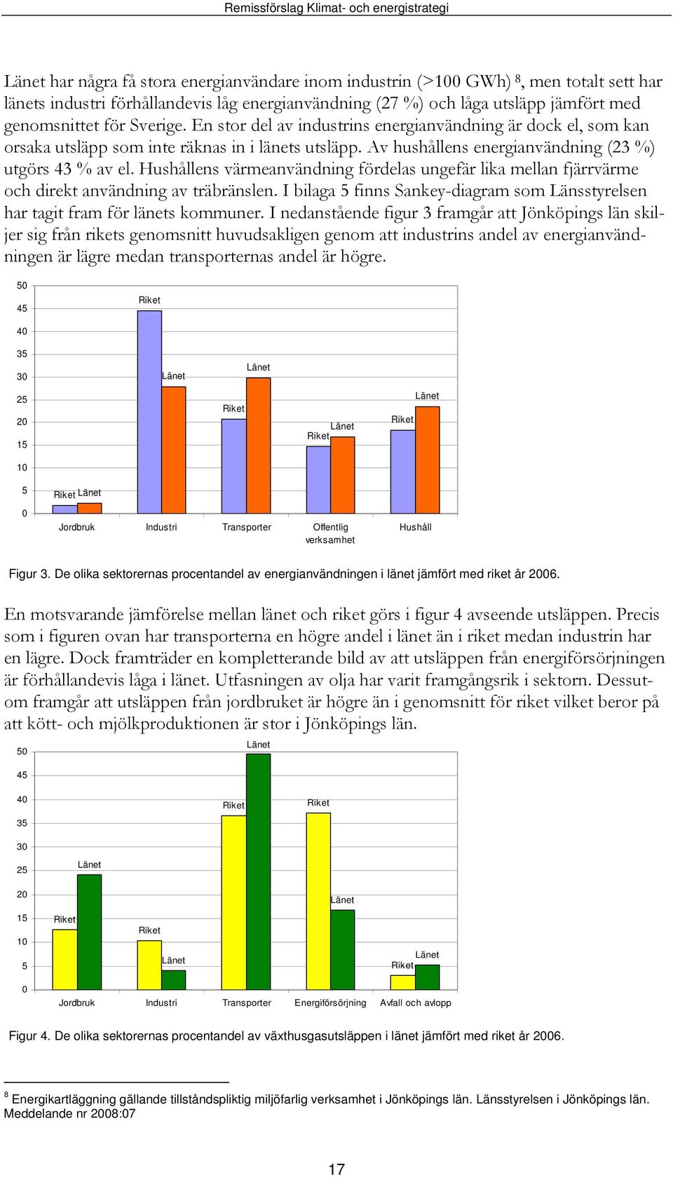 Hushållens värmeanvändning fördelas ungefär lika mellan fjärrvärme och direkt användning av träbränslen. I bilaga 5 finns Sankey-diagram som Länsstyrelsen har tagit fram för länets kommuner.