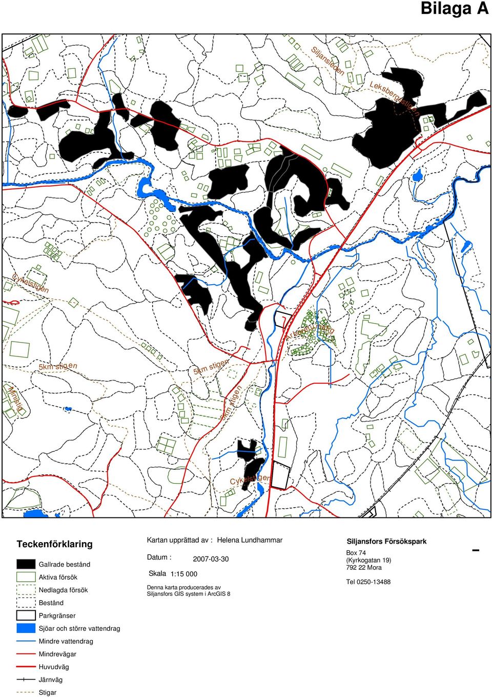 2007-03-30 Denna karta producerades av Siljansfors GIS system i ArcGIS 8 Helena Lundhammar Siljansfors Försökspark Box 74