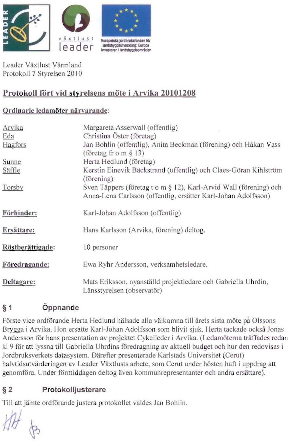 Rostberattigade: Foredragande: Margareta As erwall (offentlig) Chri tina 6 ter (foretag) Jan Bohlin ( Ffentlig), Anita B ckman (for ning) oeh H kan Vass (foretag fr 0 m 13) Herta Hedlund (foretag)