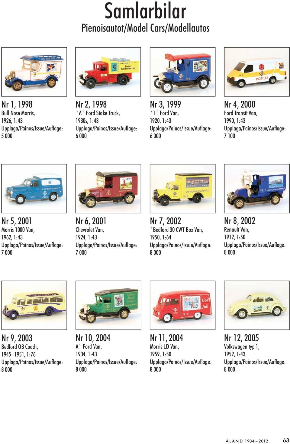 /Issue/Auflage: 7 000 Nr 7, 2002 `Bedford 30 CWT Box Van, 1950, 1:64 /Issue/Auflage: 8 000 Nr 8, 2002 Renault Van, 1912, 1:50 /Issue/Auflage: 8 000 Nr 9, 2003 Bedford OB Coach, 1945 1951, 1:76