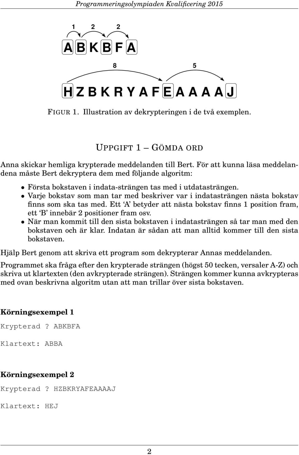 Varje bokstav som man tar med beskriver var i indatasträngen nästa bokstav finns som ska tas med. Ett A betyder att nästa bokstav finns 1 position fram, ett B innebär 2 positioner fram osv.