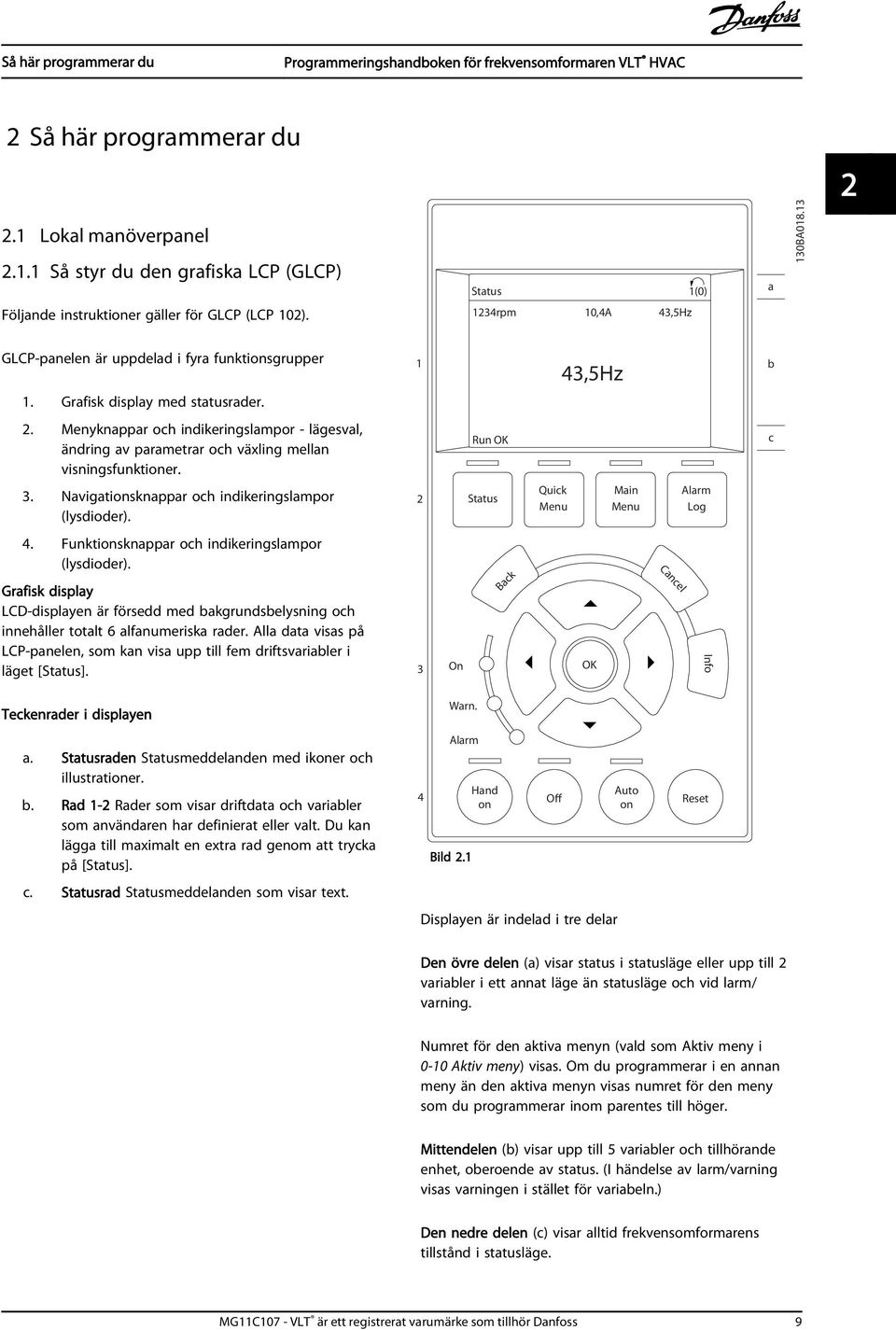 Menyknappar och indikeringslampor - lägesval, ändring av parametrar och växling mellan visningsfunktioner. Run OK c 3. Navigationsknappar och indikeringslampor (lysdioder).