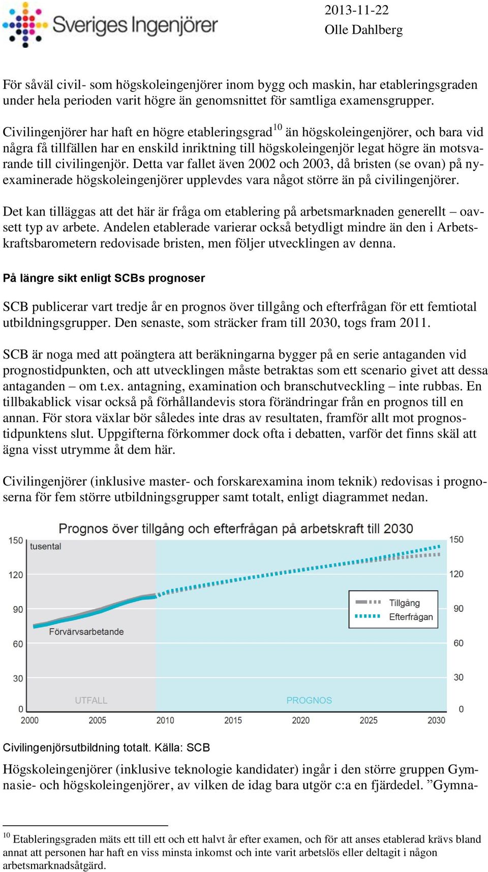 civilingenjör. Detta var fallet även 2002 och 2003, då bristen (se ovan) på nyexaminerade högskoleingenjörer upplevdes vara något större än på civilingenjörer.