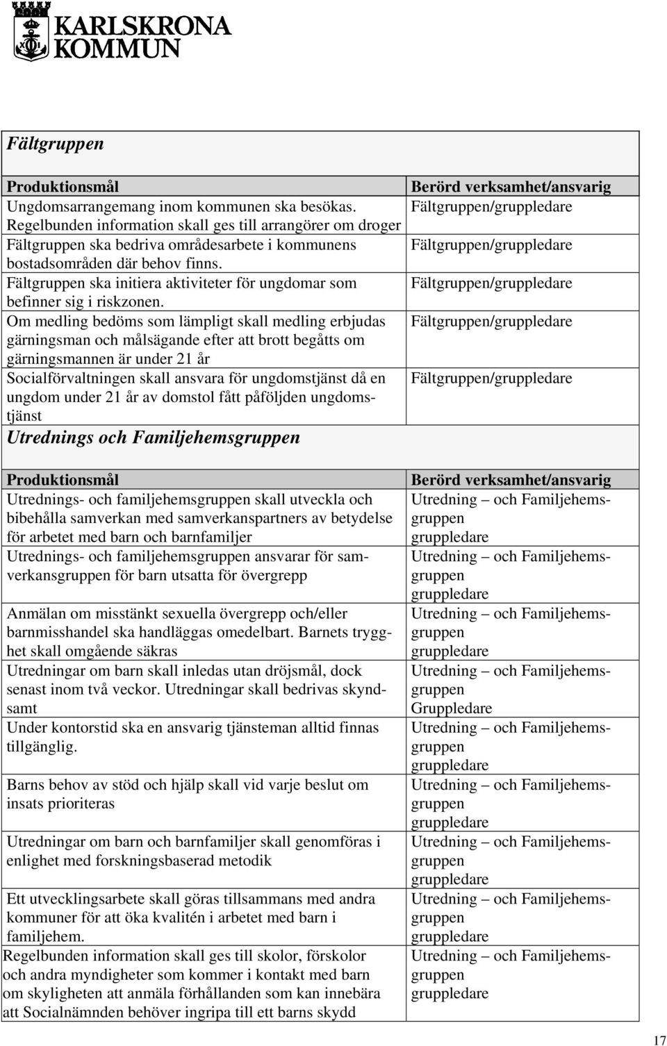 Fältgruppen ska initiera aktiviteter för ungdomar som befinner sig i riskzonen.